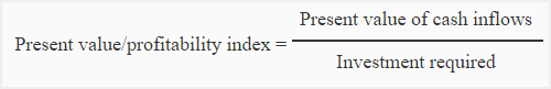 Present value index/profitability index formula