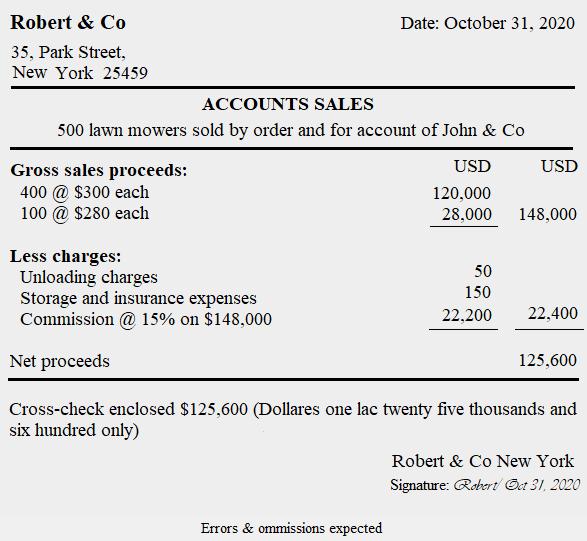 Account sales - definition, explanation, format and example